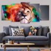 Quadros Decorativos Leão Colorido, p/b ou aquarela Mosaico 5pçs 150x65cm